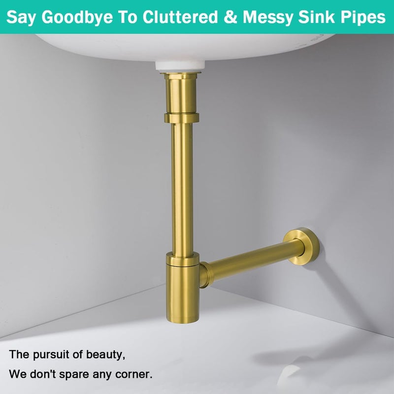 SEABEFORE Brass Round Bottle P-Trap 1 1/4, Adjustable Basin Sink Waste Drain Trap Kit, Champagne Bronze P Trap,SE83888CB-L - Image 3